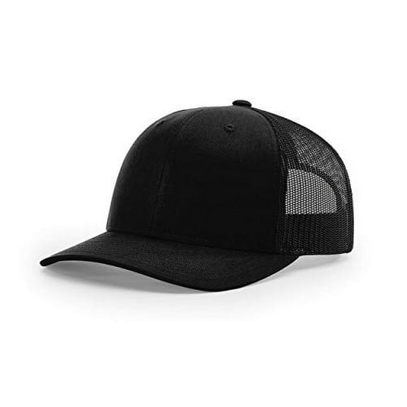 Richardson Unisex 112 Trucker Adjustable Snapback Baseball Cap, Solid Black, One Size Fits Most