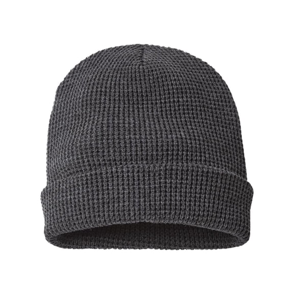 Richardson Waffle Cuffed Beanie, 100% Acrylic Unisex Warm Winter Hat (Heather Charcoal, One Size)