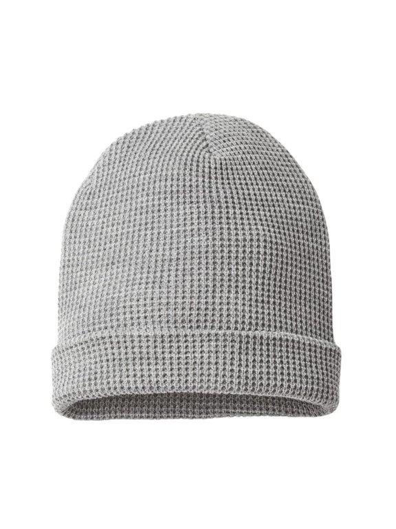 Waffle Cuffed Beanie, 100% Acrylic Unisex Warm Winter Hat (Heather Grey, One Size)