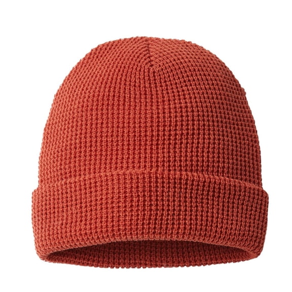 Richardson Waffle Cuffed Beanie, 100% Acrylic Unisex Warm Winter Hat (Rust, One Size)