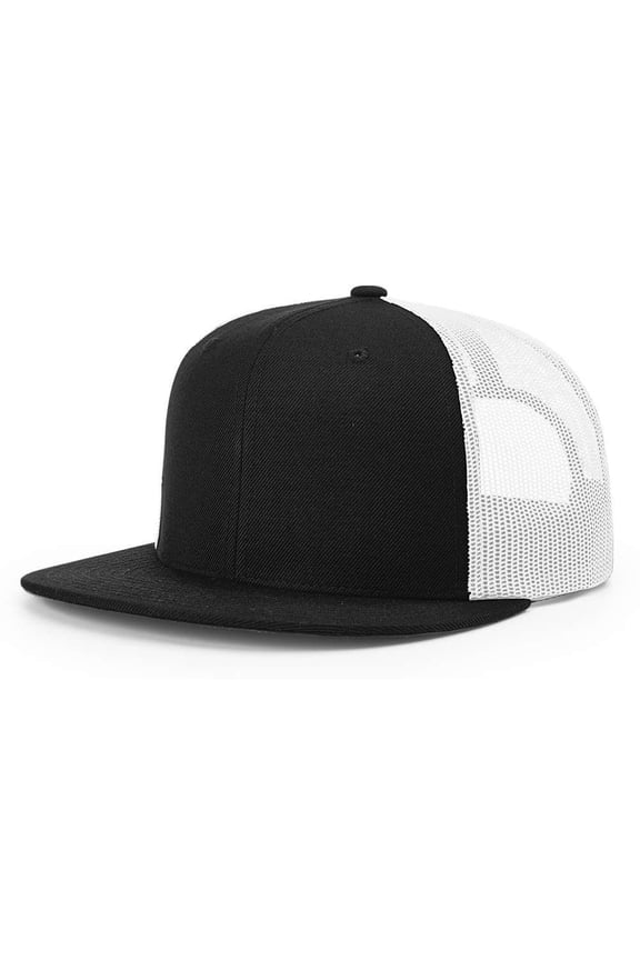 - Wool Blend Flat Bill Trucker Cap - 511 - Black/ White - Size: Adjustable