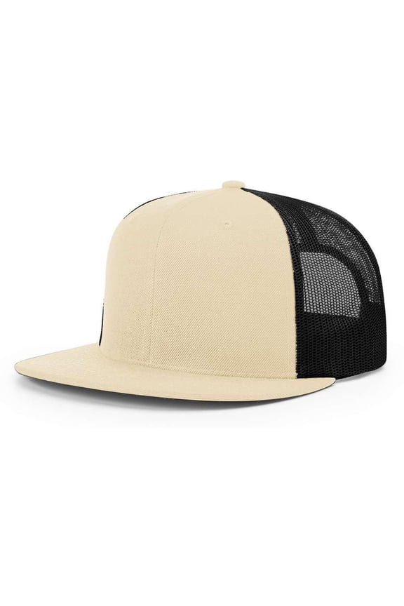 - Wool Blend Flat Bill Trucker Cap - 511 - Khaki/ Black - Size: Adjustable