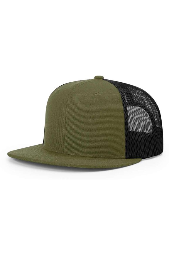- Wool Blend Flat Bill Trucker Cap - 511 - Loden/ Black - Size: Adjustable