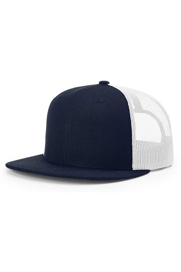 - Wool Blend Flat Bill Trucker Cap - 511 - Navy/ White - Size: Adjustable