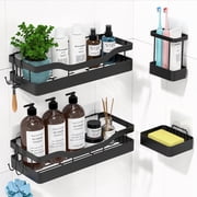 RicheMake Adhesive Shower Caddy, Heavy-Duty Black Shower Organizer with 44lbs Load & 0.43" Wire Spacing, Rustproof Stainless Steel Bathroom Shelves, Includes To