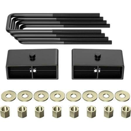 Richeer 3'' Rear Leveling Lift Block Kit Compatible with 1999-2024 Silverado 1500 2WD/4WD,1999-2024 Sierra 1500 2WD/4WD, 2 inch Black Leveling Lift Block Extended Square U-Bolts