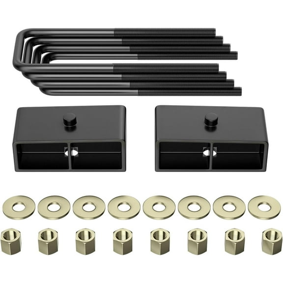Richeer 3'' Rear Leveling Lift Block Kit Compatible with 1999-2024 Silverado 1500 2WD/4WD,1999-2024 Sierra 1500 2WD/4WD, 2 inch Black Leveling Lift Block Extended Square U-Bolts
