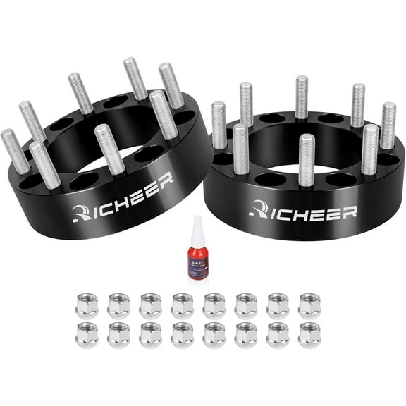 Richeer 2 PCS 2 inch 8x6.5 Wheel Spacers with 9/16-18 Studs &126.15mm Bore for 1994-2011 Ram 2500 3500, F-250 F-350 E-150 250 350