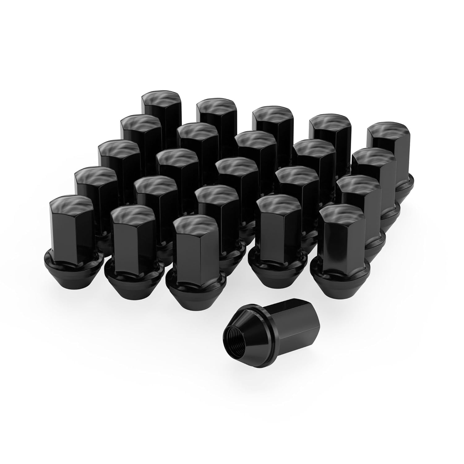Richeer M14x1.5 Lug Nuts for Silverado 1500 Ram 1500 2500 Grand Cherokee and More, 24pcs 14x1.5 Black Lug Nuts One Piece OEM Style Large Acorn Seat OE 9596070 611-236