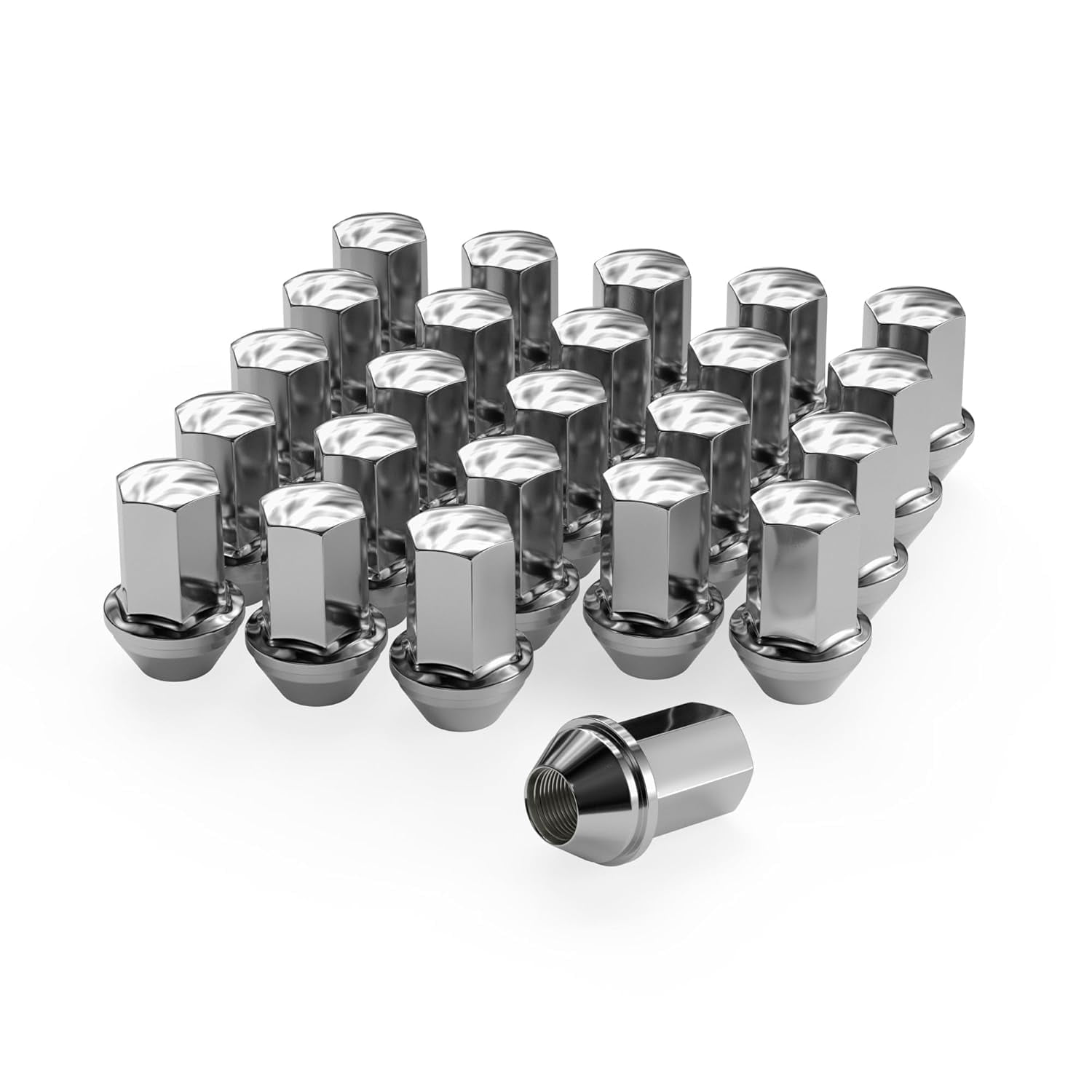 Richeer M14x1.5 Lug Nuts for Silverado 1500 Ram 1500 2500 Grand Cherokee and More, 24pcs 14x1.5 Chrome Lug Nuts One Piece OEM Style Large Acorn Seat OE 9596070 611-236