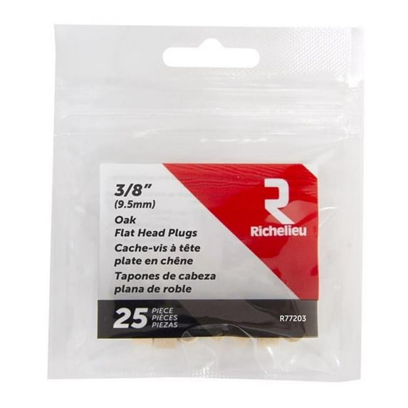 Richelieu 5059227 0.37 x 0.38 in. Flat Oak Head Plug, Natural - 25 per Pack - Pack of 5