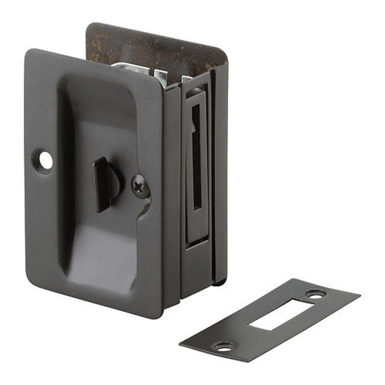 Oil-Rubbed Bronze Rectangular Pocket Door Pull with Privacy Lock