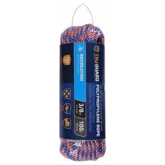Tru-Guard 643611 Diamond Braid Polypropylene Patriot Rope, Multi Color,3/8"x100'