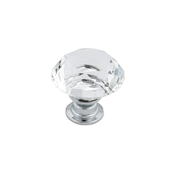 1-3/16 In. (30 Mm) Clear, Chrome Contemporary Metal, Crystal And Glass Cabinet Knob