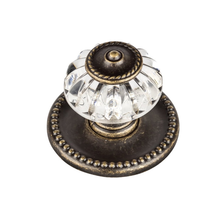 Clear Acrylic and Burnished Brass Round Cabinet Knob with Mounting Hardware
