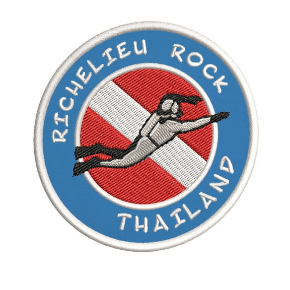 Richelieu Rock, Thailand Scuba Diver Flag 3.5 Inch Iron Or Sew On Embroidered Fabric Badge Patch Ocean Beach, Salt Life Iconic Series