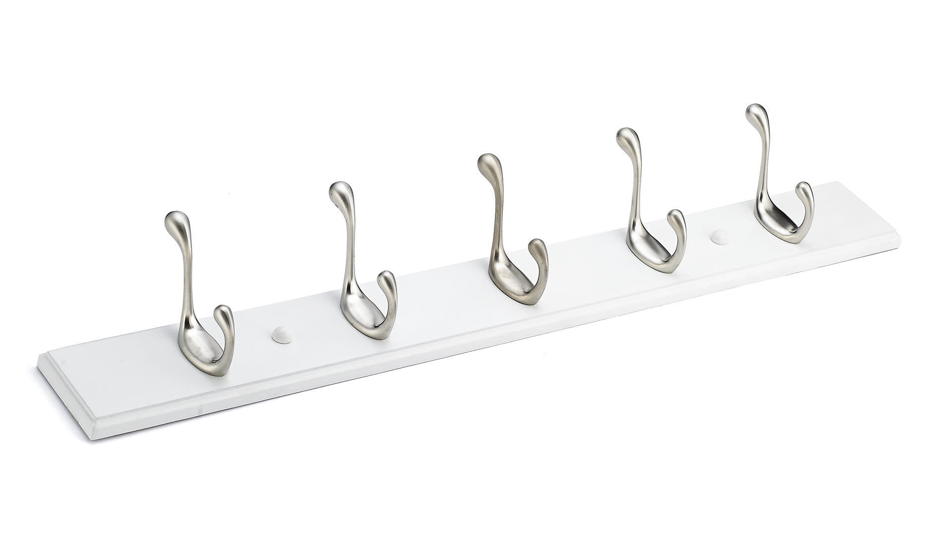 Brushed Nickel and White 24" 5-Hook Wall Rack