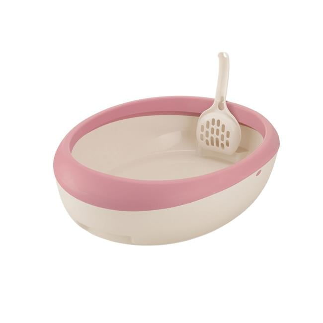 Salmon Pink and White Plastic Top Open Cat Litter Pan