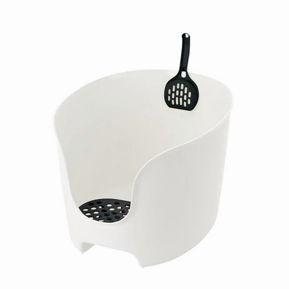 Richell 60021 PAW TRAX High Wall Cat Litter Box - White/Black