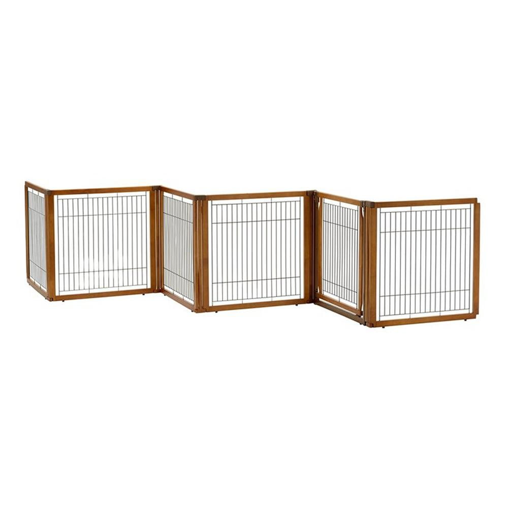 Richell Convertible Wooden Freestanding Pet Gate with Door Panel, 134" Wide