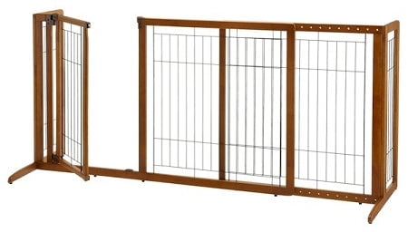 Large Freestanding Brown Wooden Pet Gate with Door