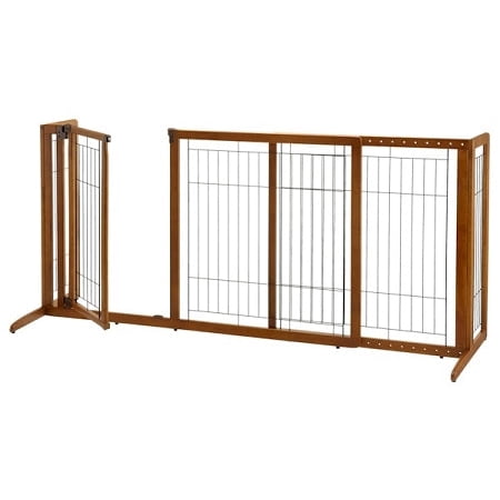 Richell Deluxe Freestanding Wooden Pet Gate with Door, Expands to 902" Wide