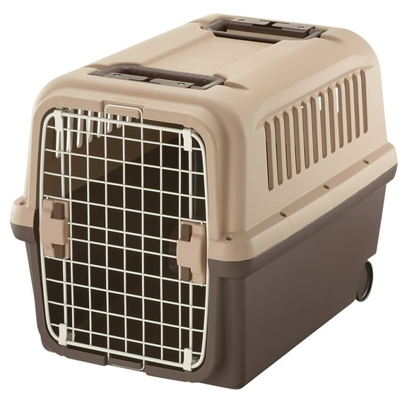 Richell E-Z Mobile Pet Carrier s/m in Brown, Wheeled for Easy Travel, for Dogs and Cats