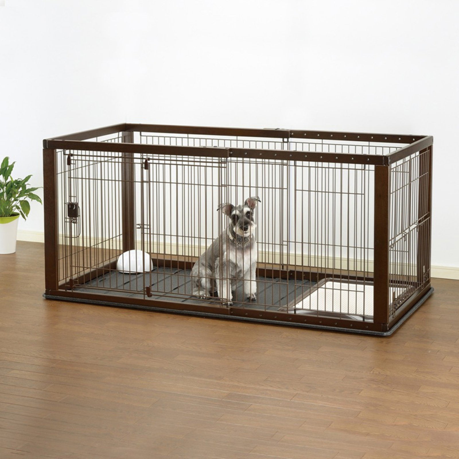 Richell Expandable Pet Crate with Floor Tray Dark Brown