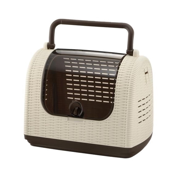 Richell Faux Wicker Small Carrier with Lockable Clear Top Door, Ivory, 3.1 lb Limit