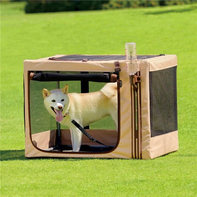 Medium Beige and Brown Foldable Travel Pet Crate