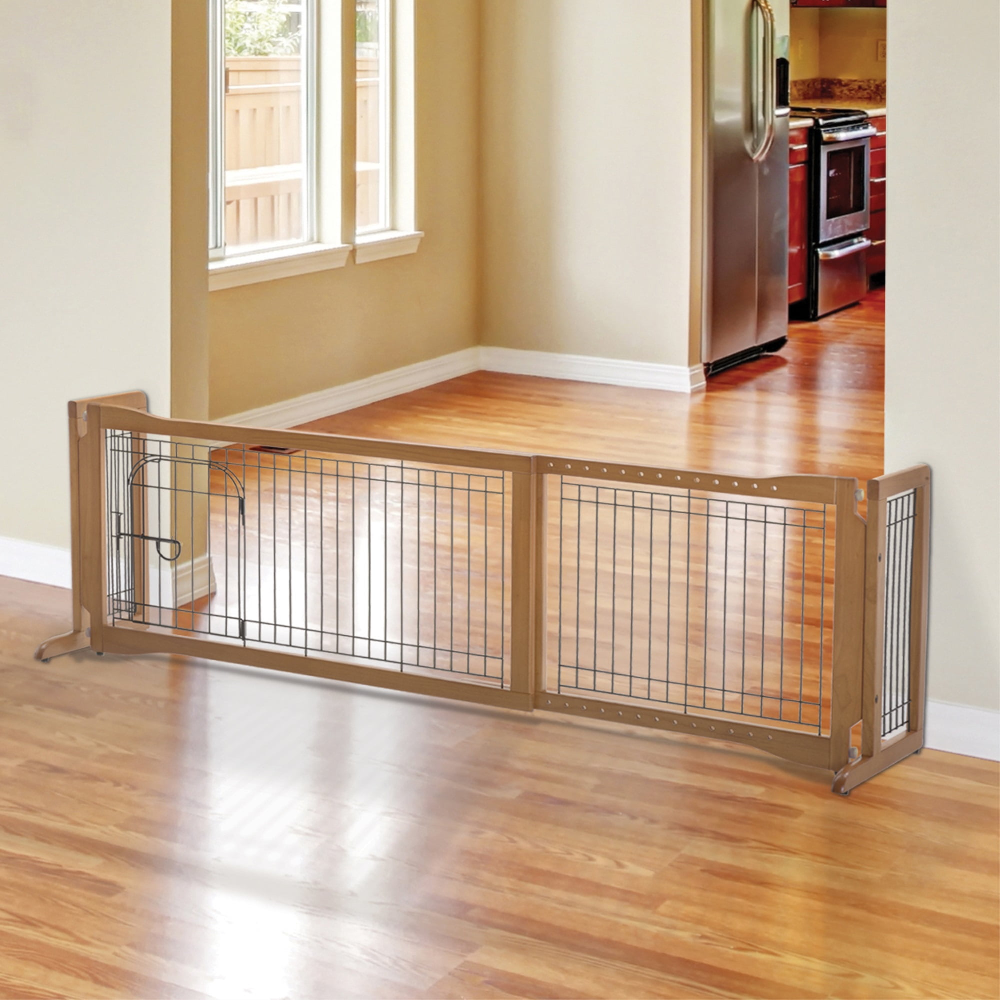 Autumn Matte Rubberwood Freestanding Pet Gate with Door