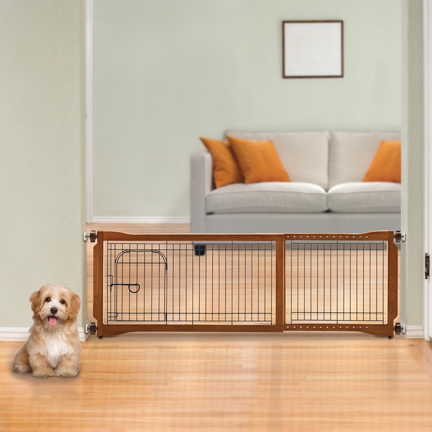 Autumn Matte Rubberwood Freestanding Pet Gate with Door