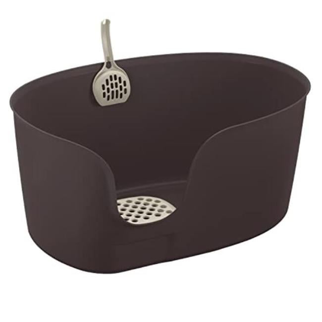 Extra Large Brown High Wall Cat Litter Box with Scoop
