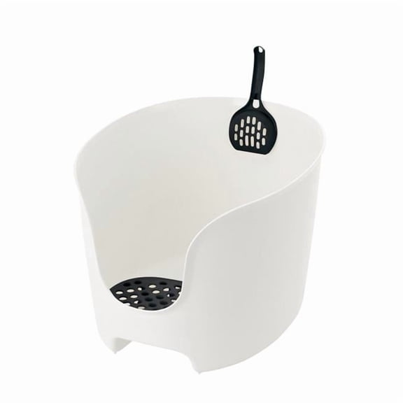 Richell Paw Trax High Wall White/Black Cat Litter Box, 19.7" L X 16.1" W X 12.4" H