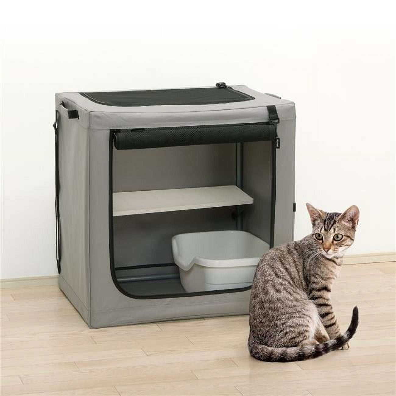 Gray Soft-Sided Portable Folding Travel Cat Condo