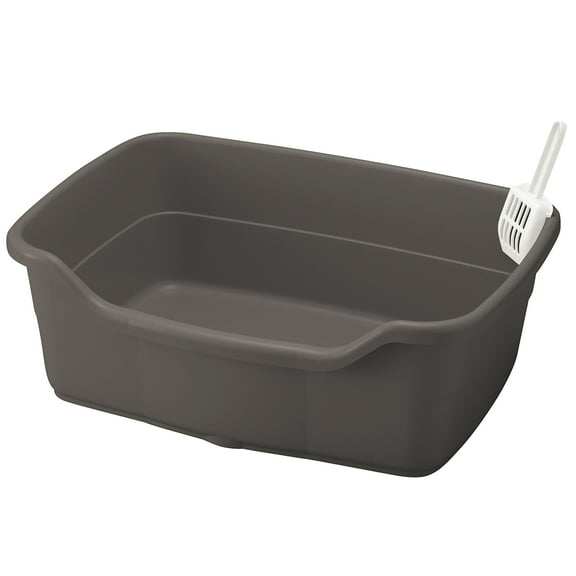 Richelle Paw Trax Wide Cat Litter Box Pan in Brown, Rectangular Cat Litter Pan with Scoop