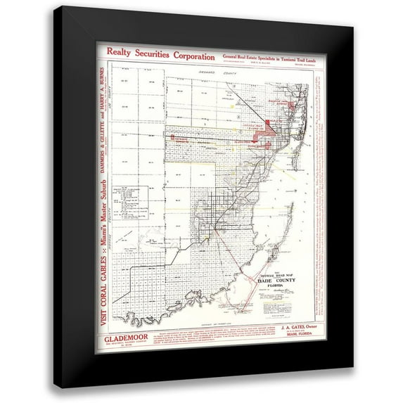 Richeson 12x14 Black Modern Framed Museum Art Print Titled - Dade Florida Road - Richeson 1921