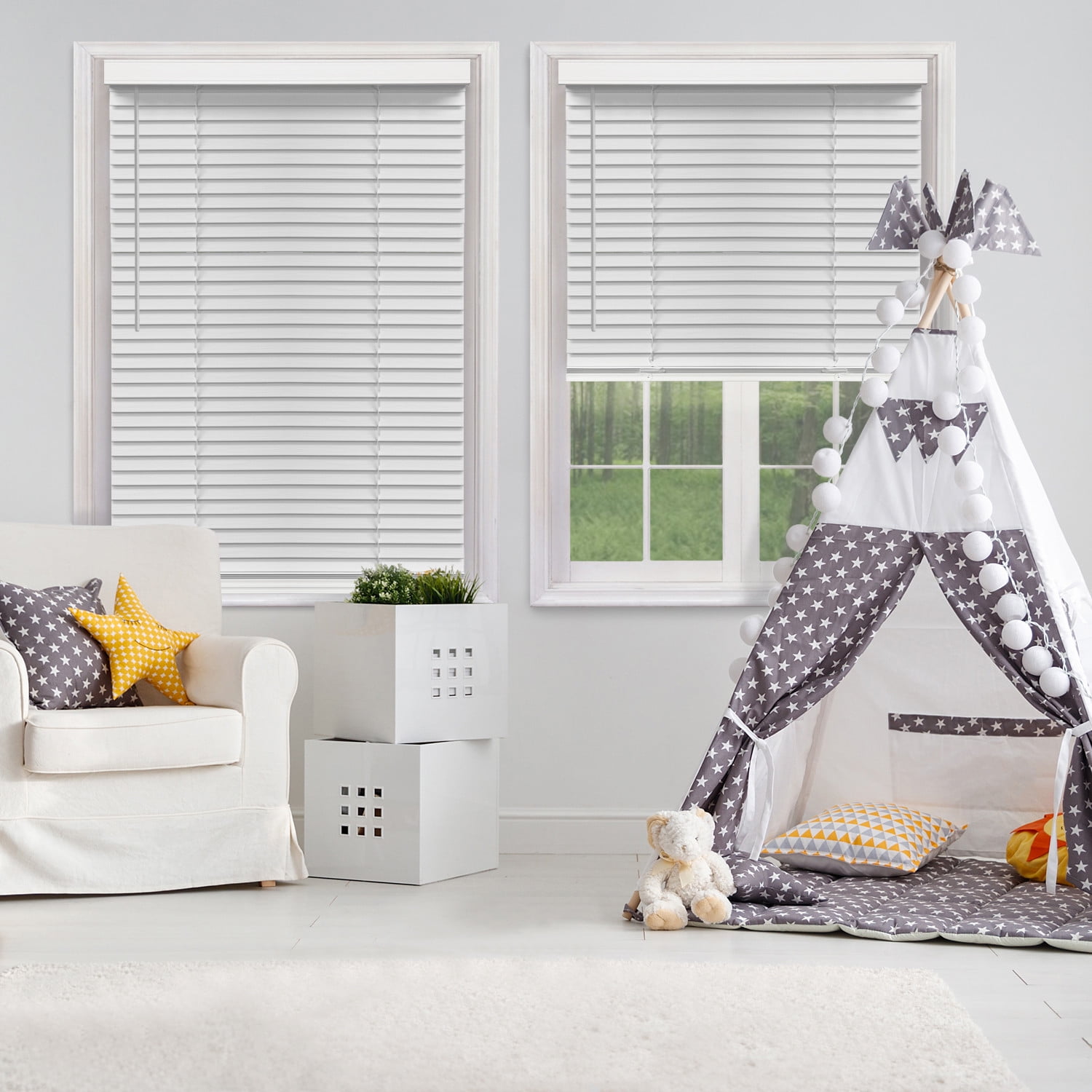 Richfield Studios 2" Cordless Faux Wood Horizontal Blinds, White, 18" x 64"