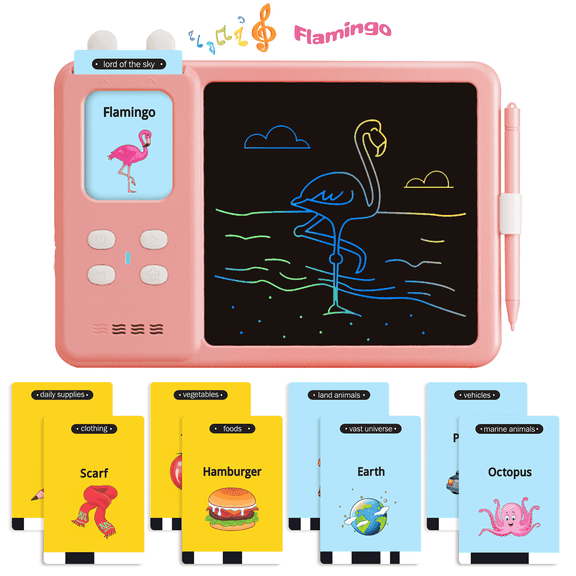 Richgv 2 in 1 Talking Flash Cards with LCD Writing Tablet for Kids, Educational Preschool Montessori Learning Toys for Toddlers, Drawing Board with Reading Machine for Autism Speech Therapy