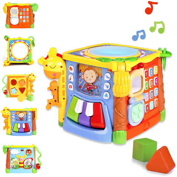 Richgv Activity Cube Montessori Toys for 1 Year Boys Girls, Preschool Learning Toys Baby Educational Toy with Music Light