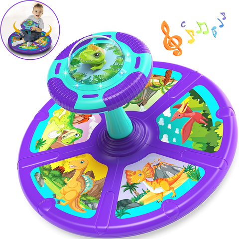 Richgv Dinosaur Sit and Spin Toys for 1 2 3 4 Year Kids, 360 Sit Spinner Activity Toy with Light Music Toddler Toy for Boys Girls Ages over 18 Months