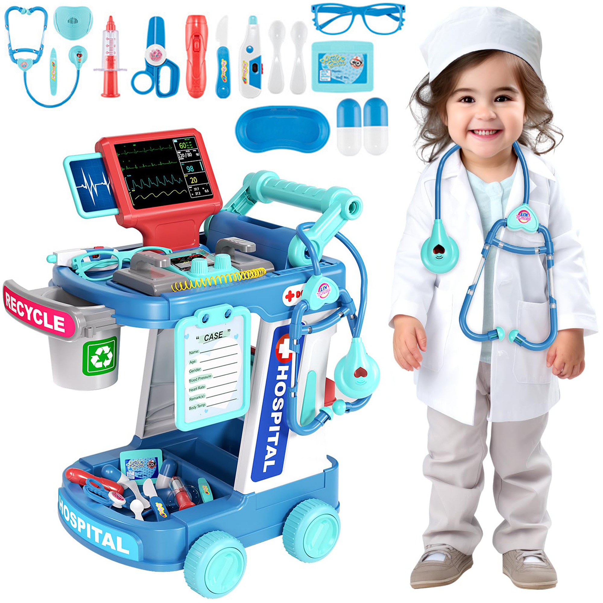 Free Shipping! richgv Kids Pretend Play Medical Kit with Cart