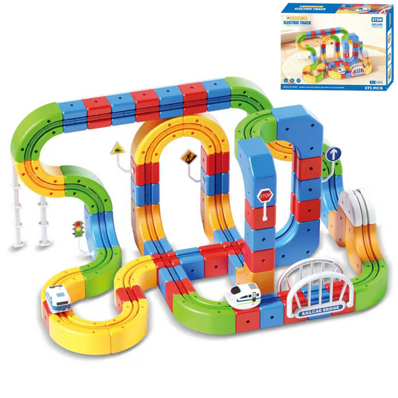 Richgv Electric Train Set for Kids, Educational STEM Learning Toys for Boys 3-6, 171pcs DIY Anti-Gravity Flexible Race Track Building Toy Gift