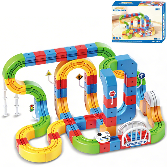 Richgv Electric Train Set for Kids, Educational STEM Learning Toys for Boys 3-6, 171pcs DIY Anti-Gravity Flexible Race Track Building Toy Gift