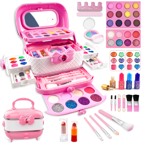 Richgv Girls Makeup Toys Kit, 57 Pcs Pretend Play Makeup Toys for Kids with Real Cosmetic, Kids Makeup Set Toys for Girls 3-6 Year Christmas Birthday Gifts