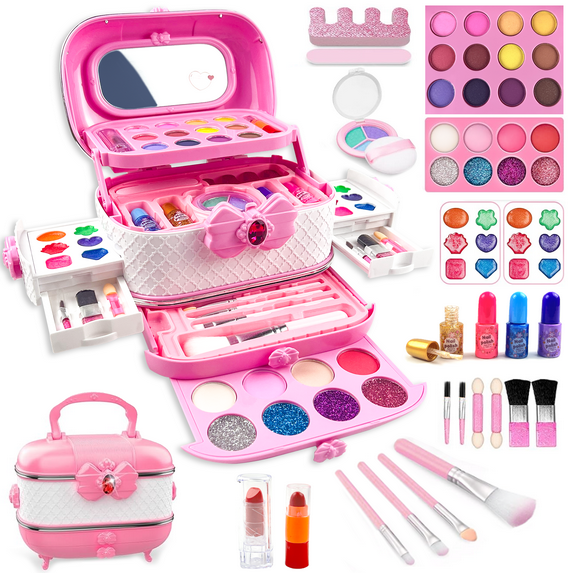 Richgv Girls Makeup Toys Kit, 57 Pcs Pretend Play Makeup Toys for Kids with Real Cosmetic, Kids Makeup Set Toys for Girls 3-6 Year Christmas Birthday Gifts