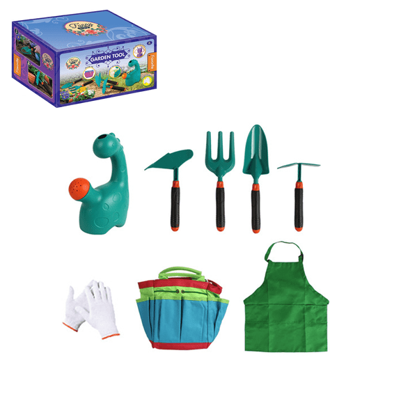 Richgv Kids Gardening Tools Set, 8 Pcs Garden Tools Kit with Watering Can Rake Fork Shovel Apron Tote Bag, Outdoor Toys Gifts for Boys Girls 3-8