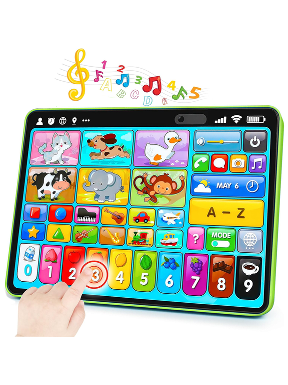Kids Learning Tablet Trilingual Learning Pad, Educational Montessori Toy Interactive Musical Toys for 1 Year Boys Girls
