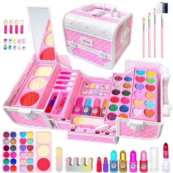 Richgv Kids Makeup Kit for Girls, 55Pcs Washable Makeup Set Toys for 3-6 Year Girls with Real Cosmetic Nail Art Kits, Gift for Christmas Birthday