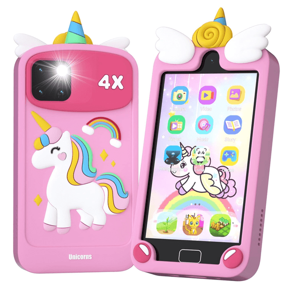 Richgv Kids Smart Phone Toys for Girls, 4" Touchscreen Kids Toys Cell Phone with Dual Camera Music Player Game, Preschool Educational Learning Toys Gifts for Girls 3-6 Year